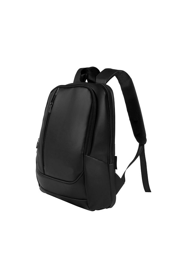 Faux leather backpack with laptop sleeve top