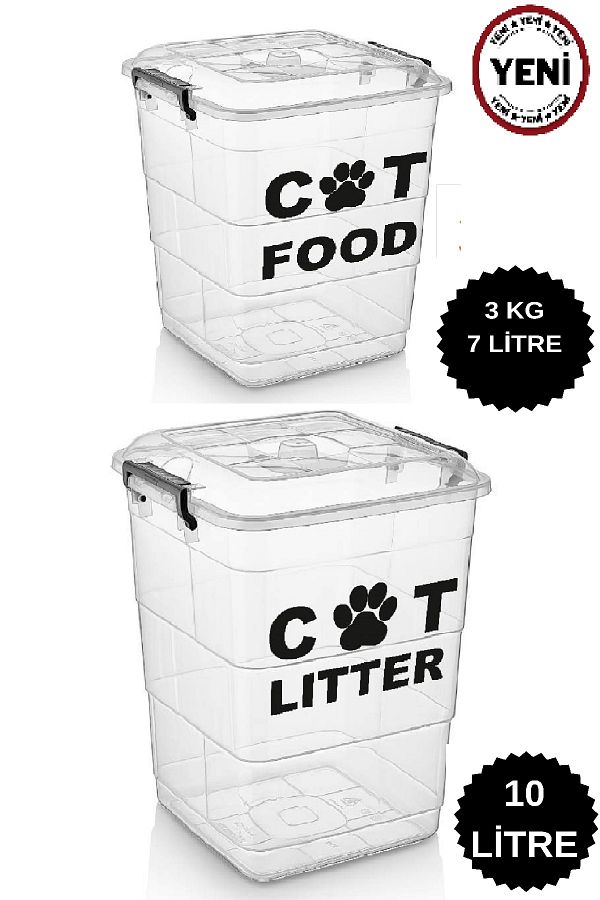 DEEMBRO Cat Food Storage Container 3 Kg and Cat Litter Storage Container 10 Lt Cat Food Storage Set Set of 2