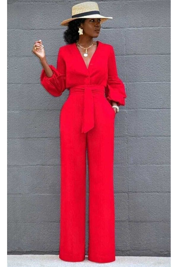 nakebutik Jumpsuit Red Tight Trendyol