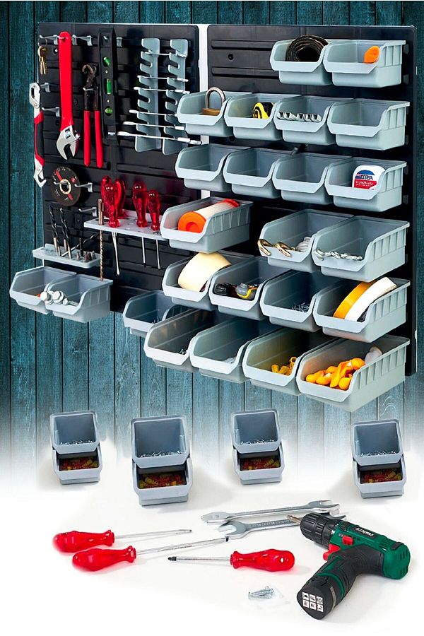 STAXX POWER-Wall Mounted 43 Piece Plastic Compartment Organizer Garage and Workshop Set with Toolbox and Storage Box 1