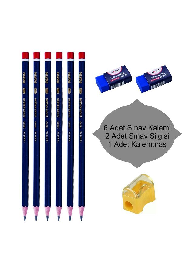 Fatih-Exam Pen 2.5B 6 Pcs + Exam Eraser 2 Pcs + Sharpener 1 Pcs Exam Set 1
