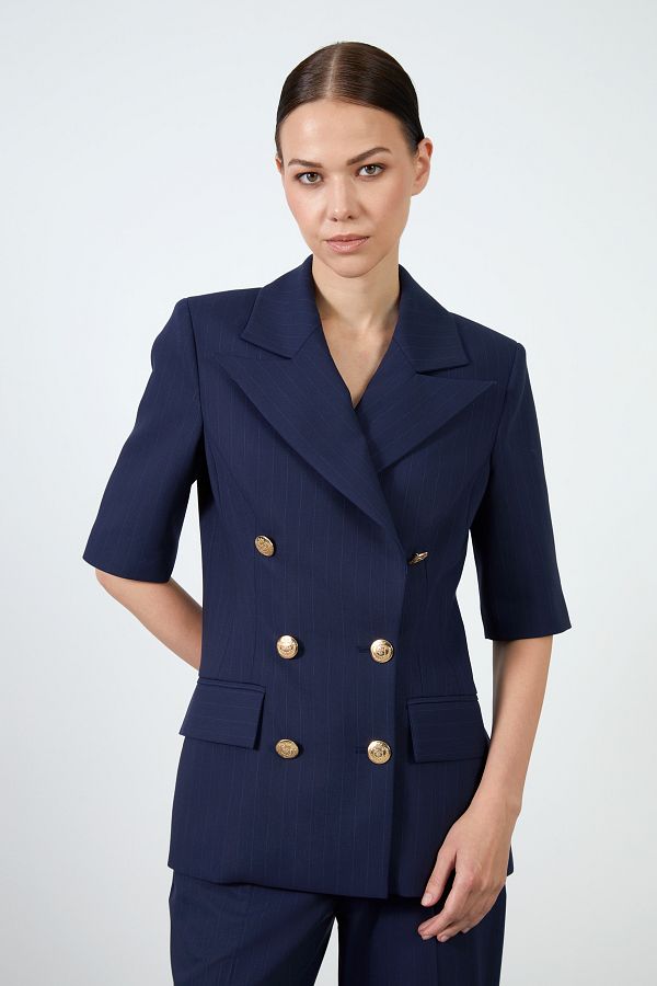 Navy blue short sleeve jacket on sale