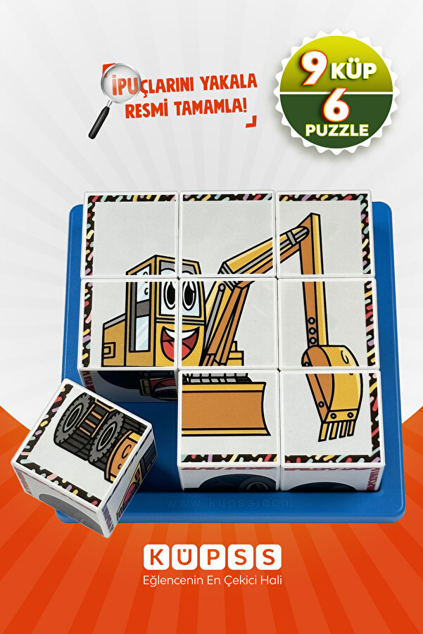 KÜPSS Çalışkan Araçlar Küp Puzzle - 6 Farklı Yapboz