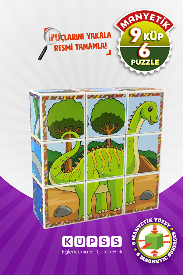 KÜPSS Dinozorlar Manyetik Küp Puzzle - 6 Farklı Yapboz (SERİ 2)