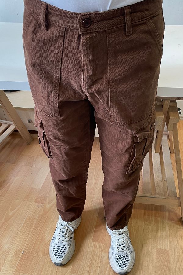 Tarz Cool-Pánské Cargo Pocket Baggy Kalhoty tmavě hnědé 1