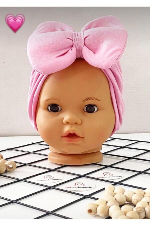 GÜNEŞ KİDS Fiyonklu Çift Kat Düz Renk Kız Bebek Bonesi 0-12 Ay