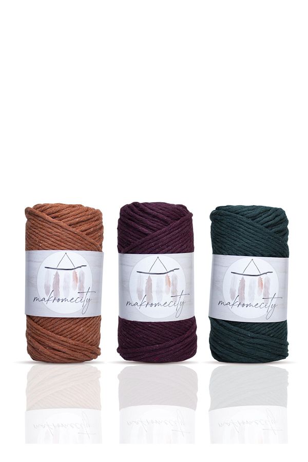 Makromecity-Σκάνδαλο Macrame Twine 3mm Single Twist Makrame Σκάνδαλο Hobby Twine Σετ 3 τεμαχίων Claret Red Tile Nefti Green 1