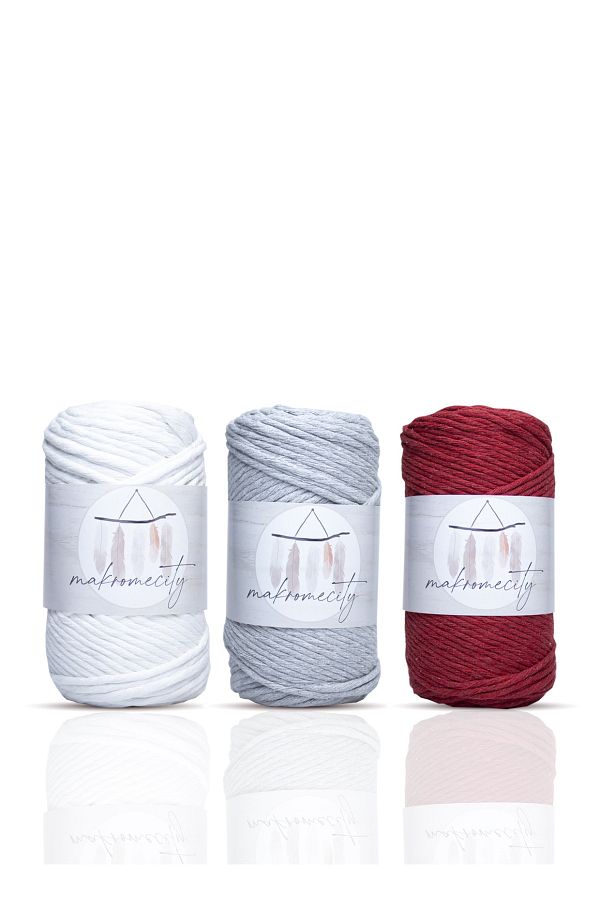 Makromecity-Σκάλισμα Macrame Twine 3mm Single Twist Makrame Σκάλισμα Hobby Twine Σετ 3 Λευκό Γκρι Κόκκινο 1