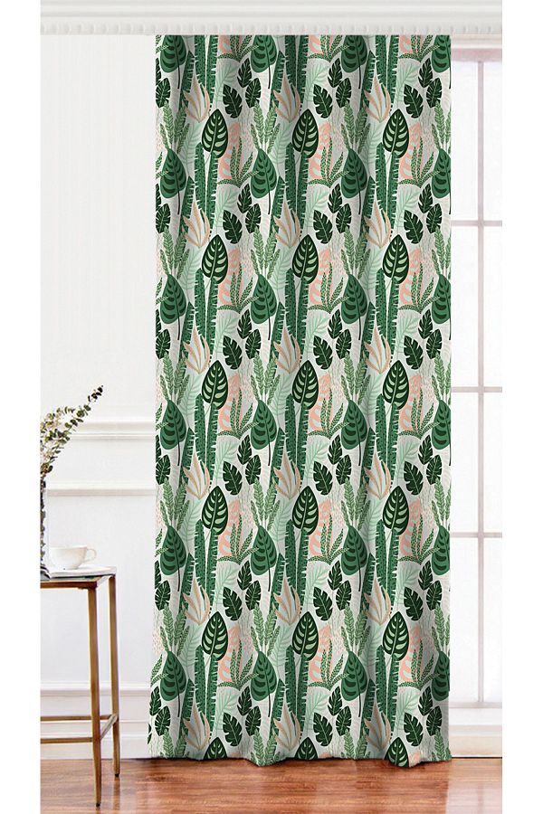 Realhomes-Digital Printed Background Curtain with Dark Colored Leaf Pattern on Single Wing Soft Coloured Backdrop 1