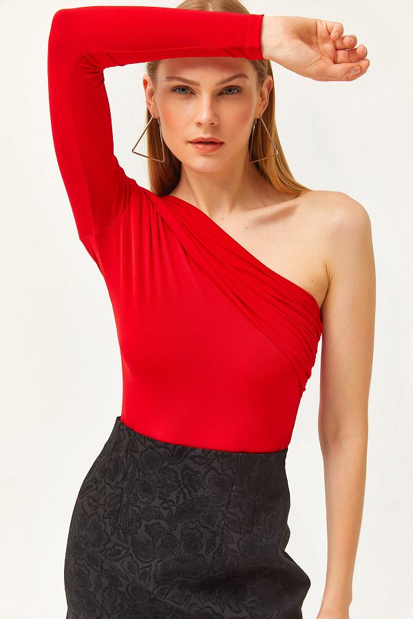 Olalook-Rote One-Shoulder Sandy Strickbluse für Damen BLZ-19002520 1