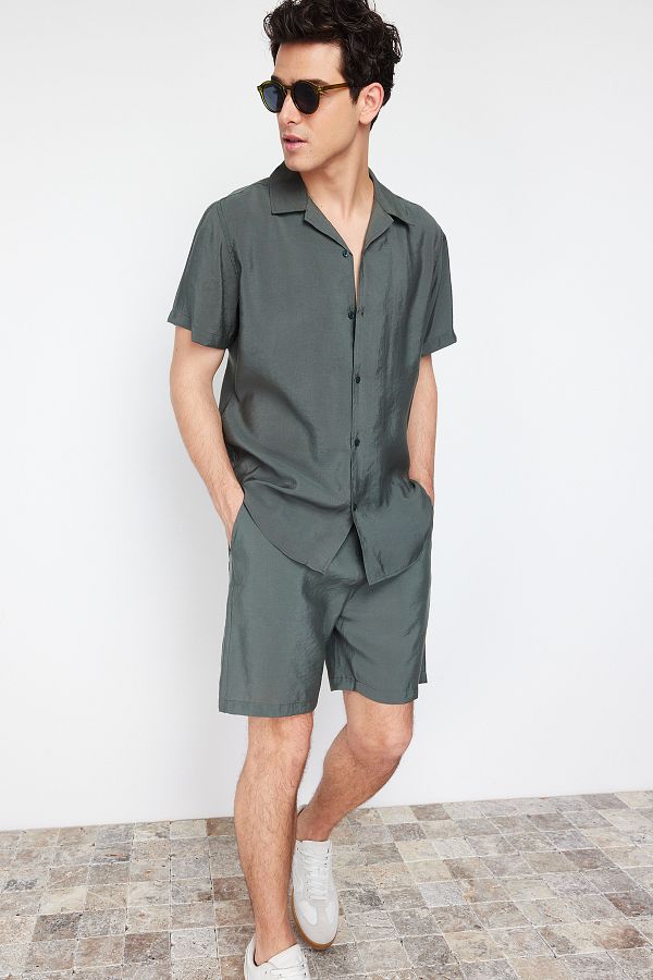 Trendyol Collection Khaki Regular Fit 100 Modal Waist Lace Up Shorts TMNSS24SR00002 Trendyol