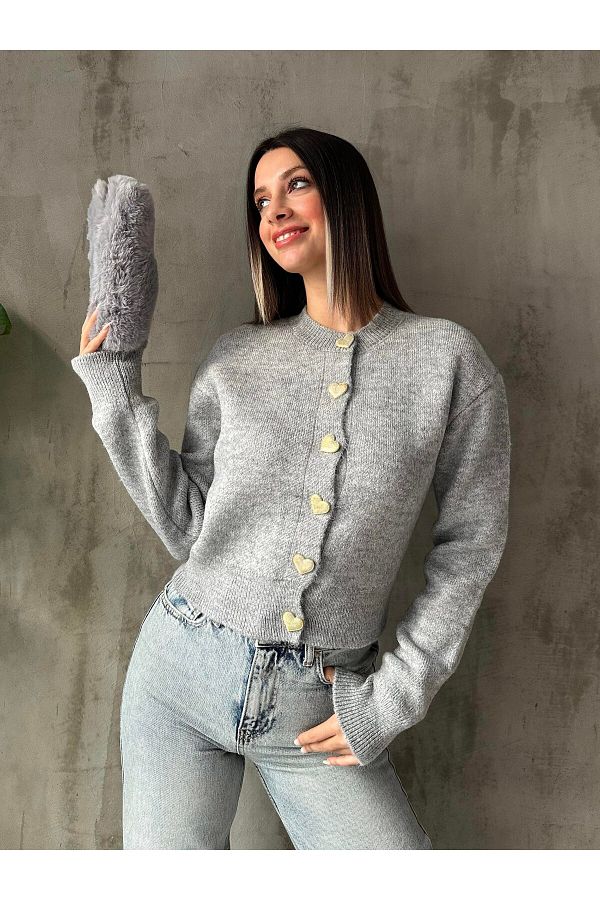 HARMONY GLOBAL WOMEN S Heart Button Detailed Knitwear Cardigan Trendyol
