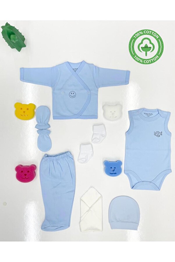 CEMRE BEBE Pamuklu Yeni Doğan 7'Li Kız Erkek Bebek Zıbın Takımı Hastane çıkış seti