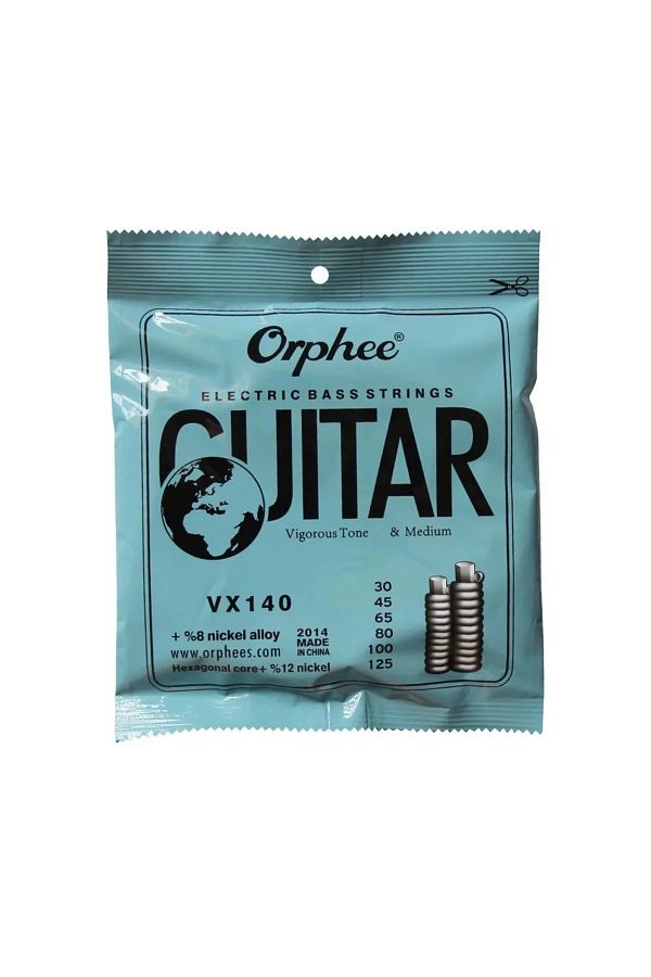 Orphee-VX140 Hexagonal Steel Nickel Wrapped Bass Guitar String Set of 6 Strings.030.045.065.080.100.125 1