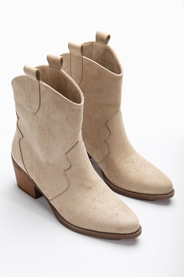 DENORA-Cizme Western Cowboy din piele intoarsa, piele crem, bej mat 1