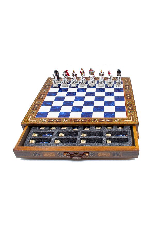 GGS GrandGiftStore-Ottoman and Crusader Chess Set Handcrafted Chessboard and Hand Painted Unique Chess Pieces 1