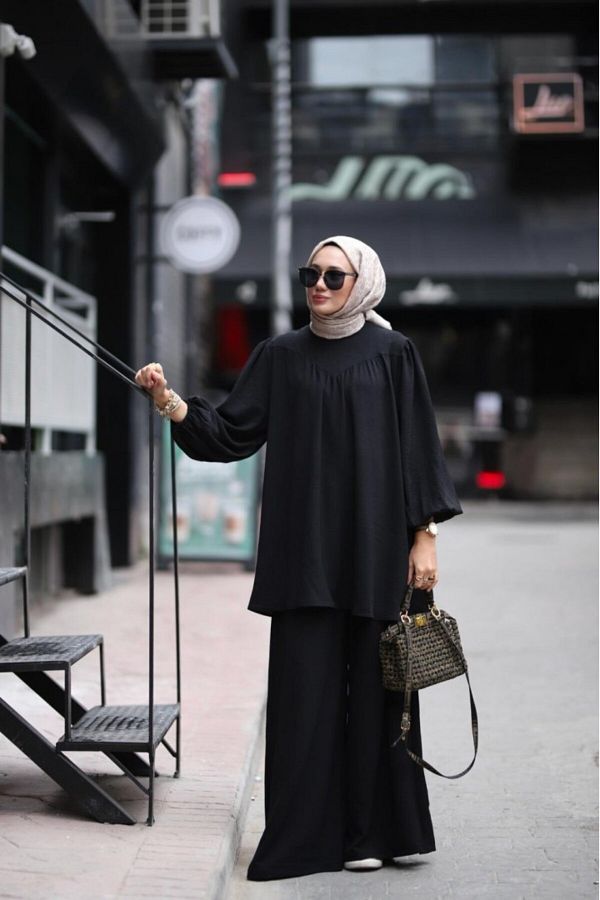 NS Moda-Hijab Candy Tunic Trousers Set Black Model-510 1