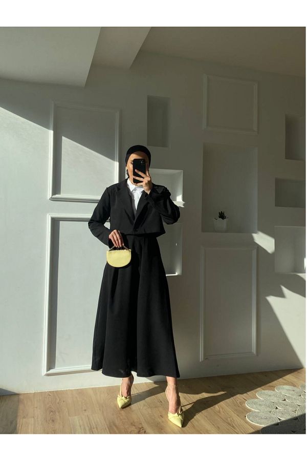 Cropped blazer skirt set best sale