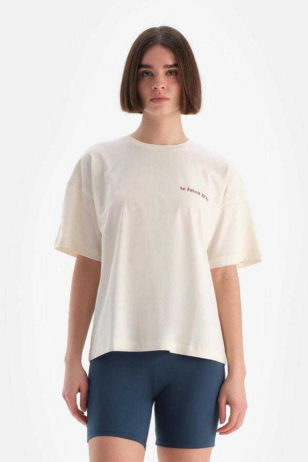 Dagi-Ecrufarbenes T-Shirt mit Sonnen-Print für Damen 1