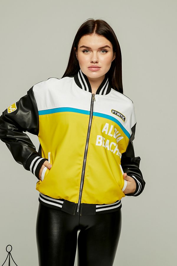 Black Level Women s Oversize Striped Sports Coat Zippered College Coat Printed Bomber Ribbed Racer Jacket Trendyol
