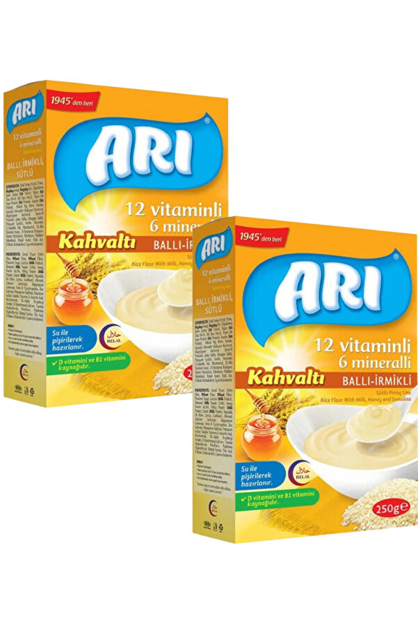 Arı Mama 12 Vitaminli 6 Mineralli Ballı İrmikli Kahvaltı Sütlü Pirinç Unu 2x250 g 2 li Set