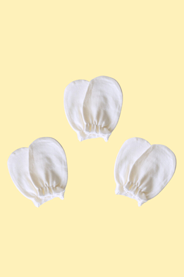 Mama Yoyo Baby Kids Organik Pamuklu Bebek Yenidoğan 3 Çift Eldiven Takımı-Ekru