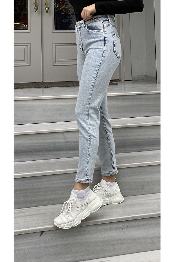 Geppetto-Leo Anii 90 Dora Snow Wash Pantaloni de damă Mom Jean Lycra Snow Wash 1