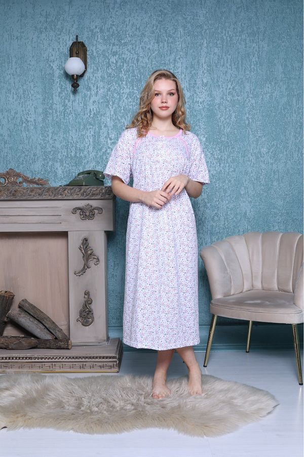 ZBTEKS-Seasonal Cotton Loose Fit Wide Fit Oversize Short Sleeve Mother's Nightgown 1
