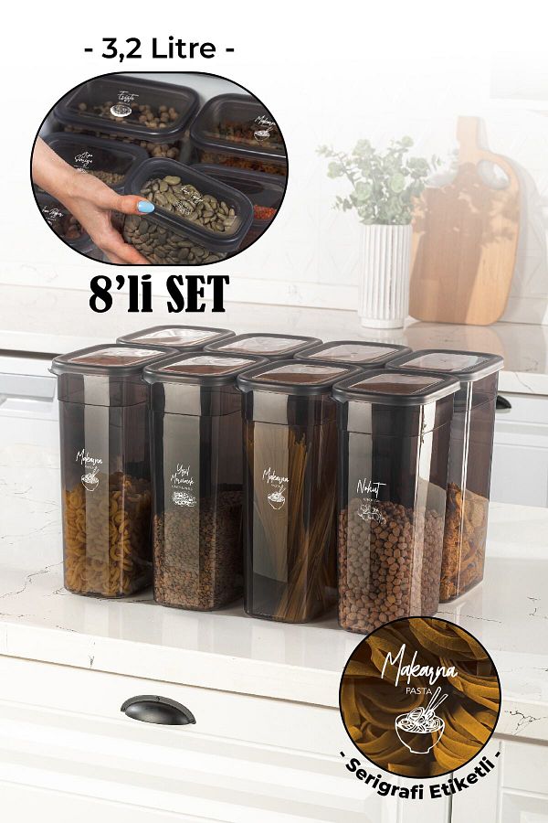 Vienev-White Silk Screen Set of 8 - Long Rectangular Storage Container with Transparent Lid 3.2 Ltr 1
