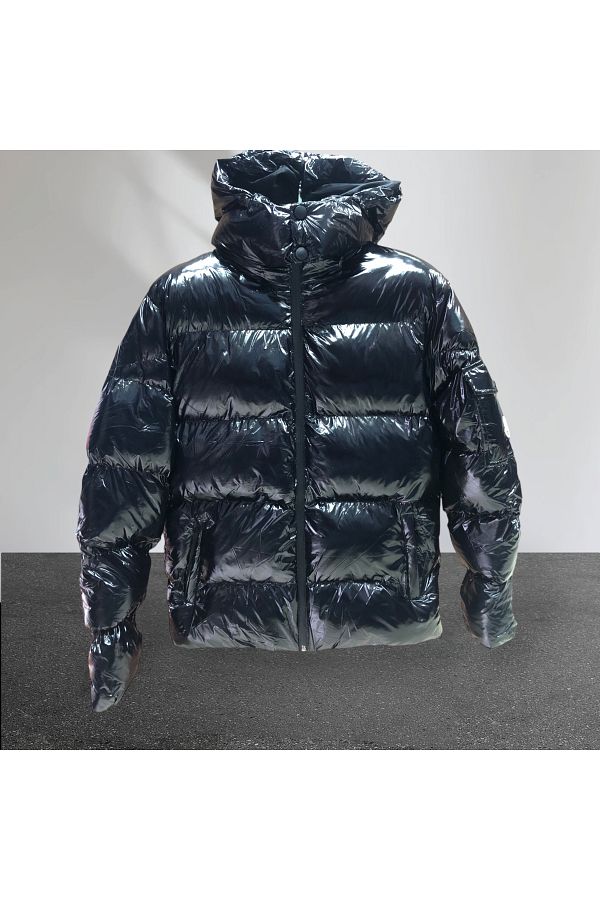 Shiny black puffer jacket mens top