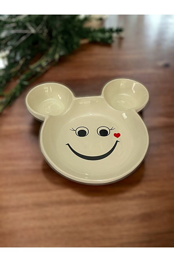 Artistic Quality Eğlenceli Çocuk Gülen Yüz Emojili Mama, Yemek, Kahvaltı Ve Pasta Tabağı 1 Adet Krem