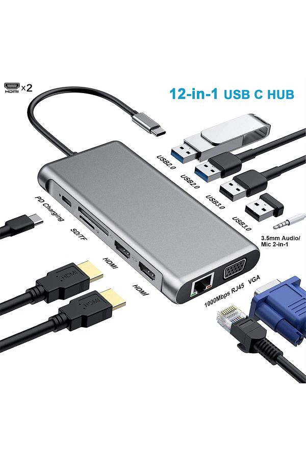 12 1 Type c 2hdmi USB Hub Port HDMI 4x USB Lan Vga Sd Trendyol