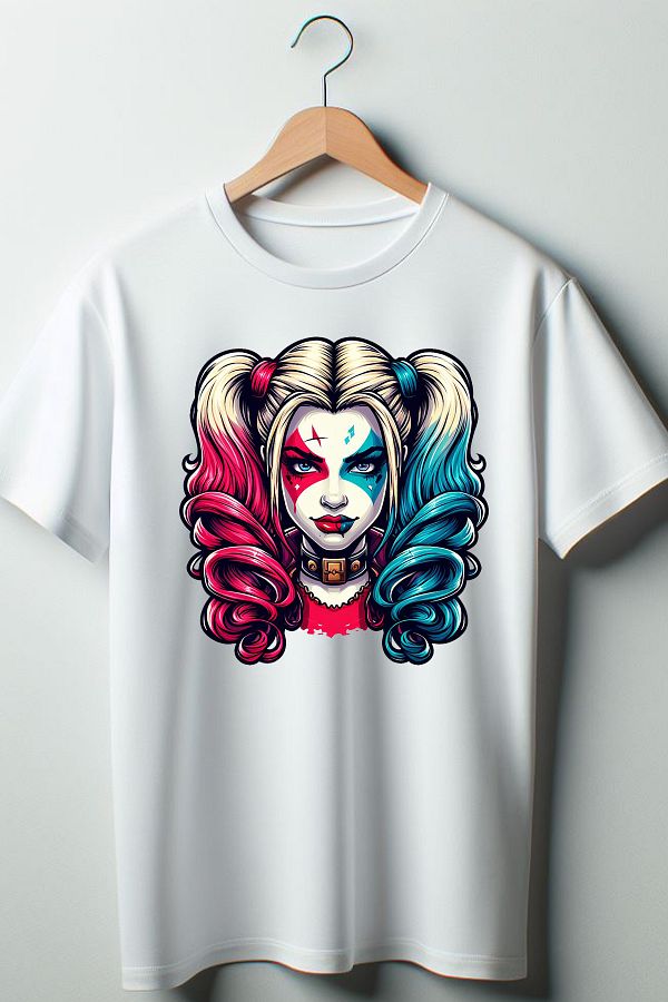 Vordevia Harley Quinn Printed White Oversize Crew Neck T shirt