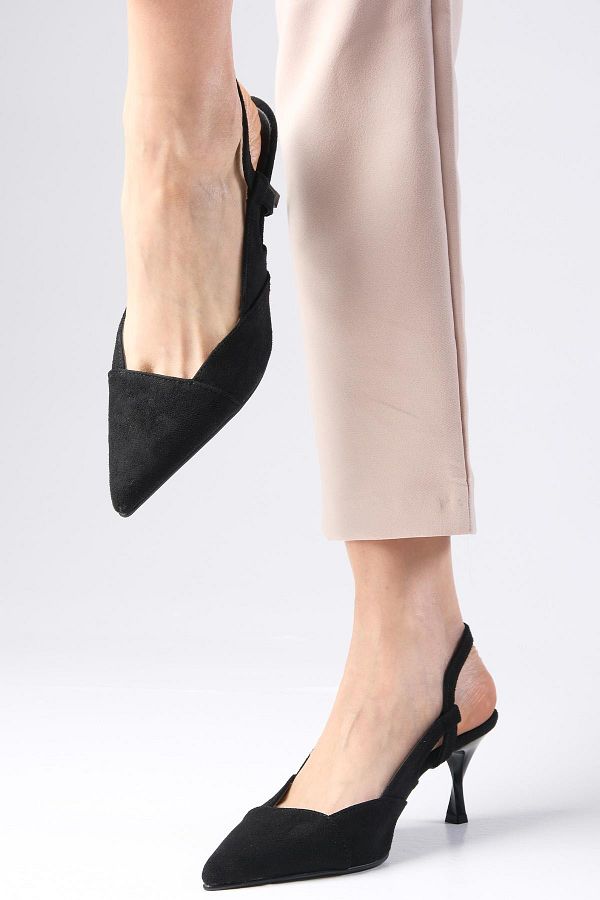 Mio Gusto-Megan Black Color Pointed Toe Open Back Thick Heeled Shoes 1