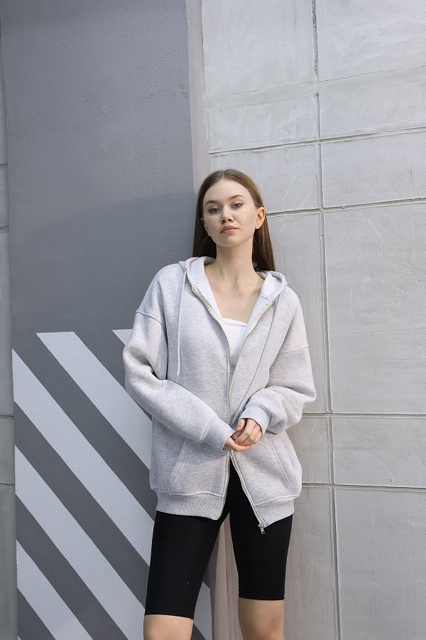 HELL E Women s Hooded Zippered Cotton Ribbed Oversize Sweatshirt Cardigan Trendyol