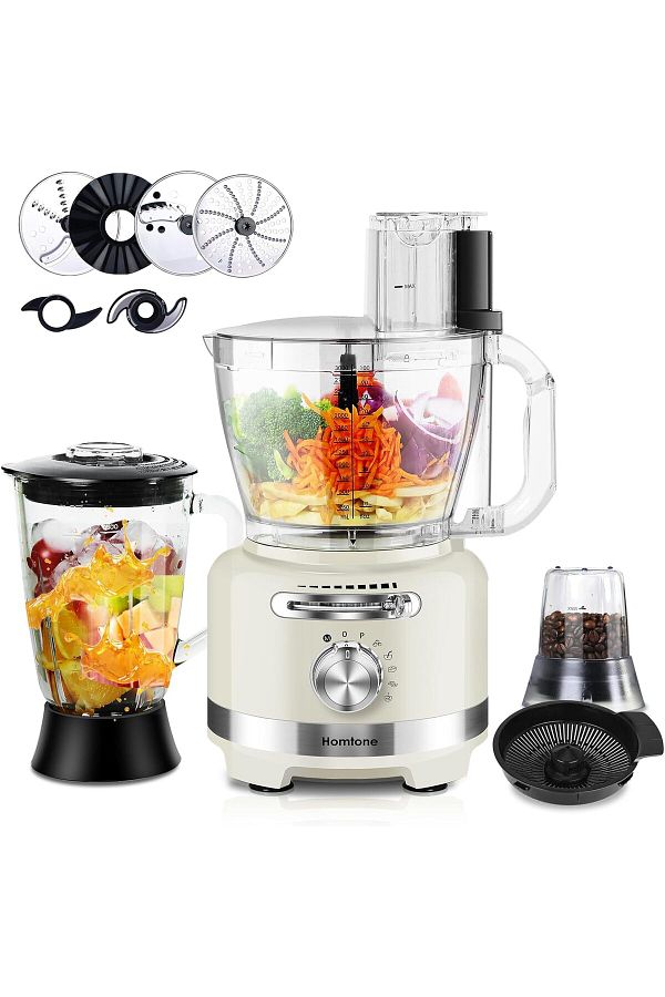 Homtone-1000W Power 10-Function Food Processor, 1.5L Glass Mixer and 3 L Capacity Bowl 1
