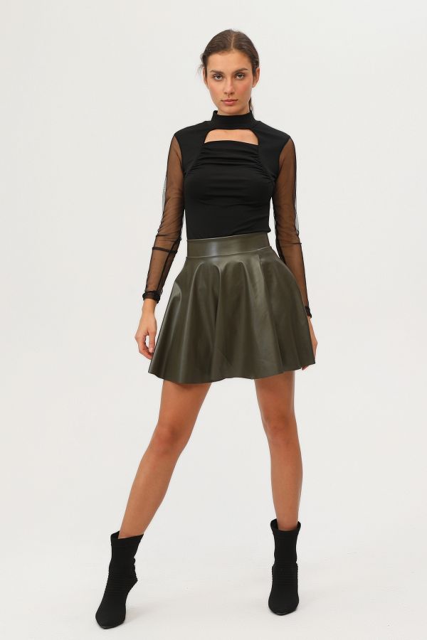 Khaki green faux leather skirt shop