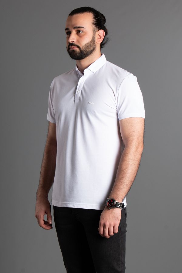 ZEK OZER Men s White Textured Buttoned Polo Collar T shirt Trendyol