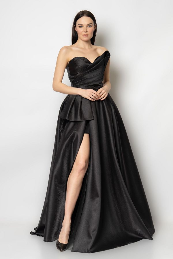RENGIN Strapless evening dress with layered pleats and short skirt inside Trendyol