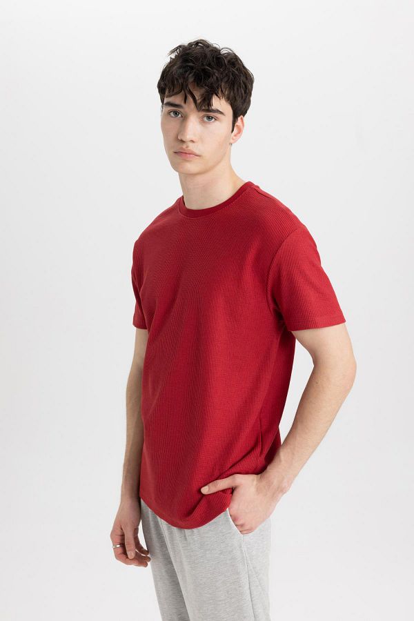 DeFacto-Regular Fit Pajama Set Basic Plain Short Sleeve Top Elastic Waist Long Bottom B7277Ax24Sp 1