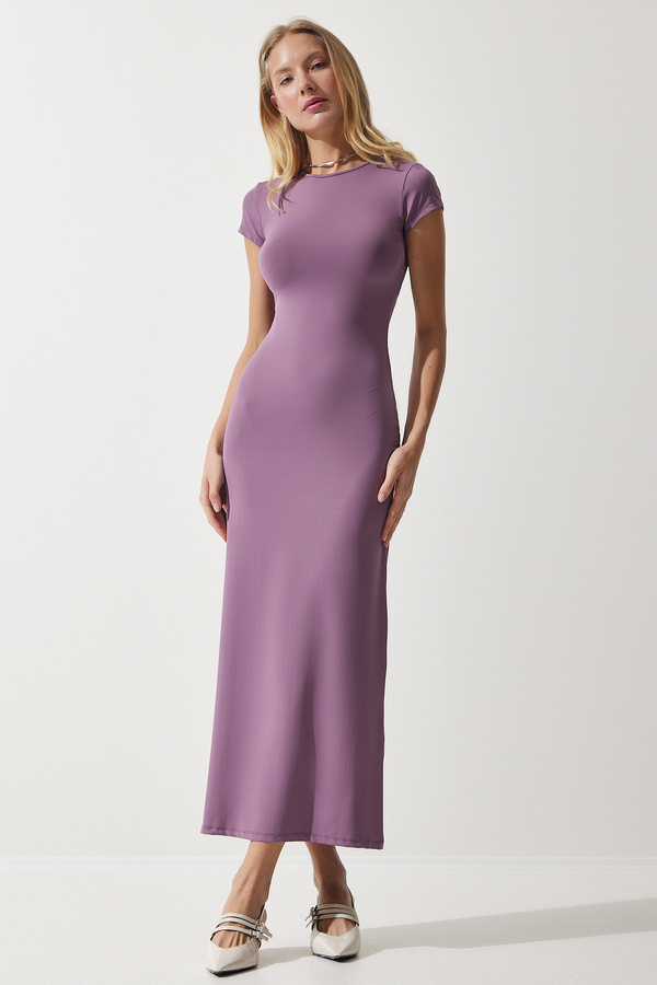Happiness İstanbul Women's Lilac Crew Neck Saran Sandy Knitted Dress UB00239