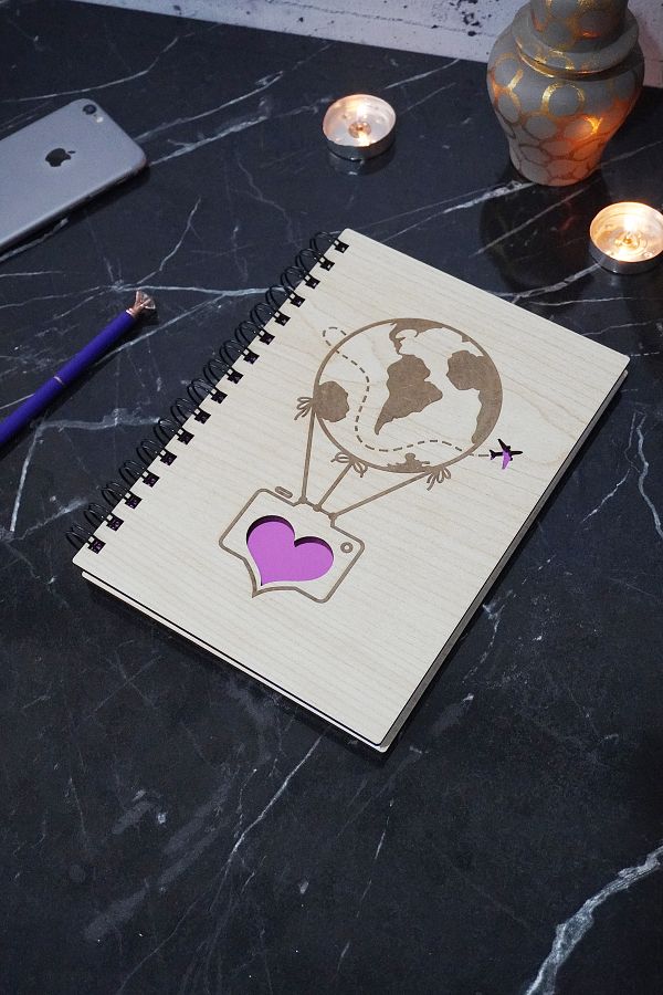 markcat-Balloon Patterned Wooden Notebook - Daily Use, A5 Spiral, Unlined - Gift Effect 1