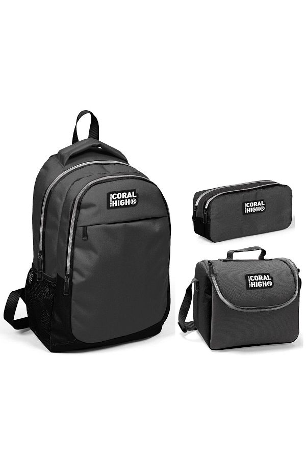 Yaygan-Coral High Gray Black Boy's Primary School Bag Set - Backpack Lunch Pen Holder 1