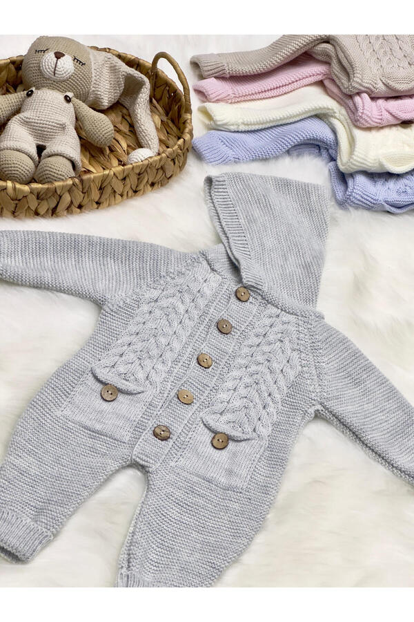 Home (PATİK HEDİYELİ) Littleland Cepli Triko Bebek Tulum