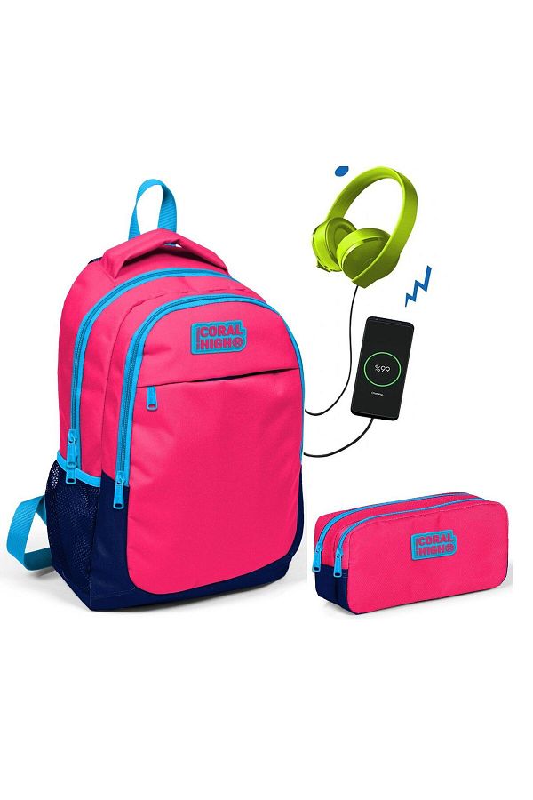 Yaygan-Set de geanți și suporturi pentru stilouri Coral High Kids Nar Çiçek pentru fete - cu priză USB 1