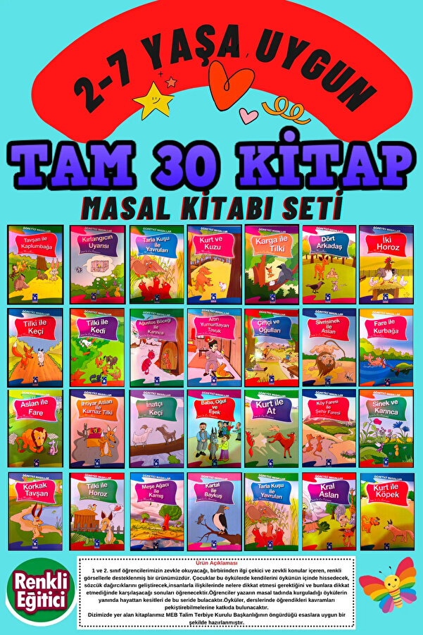 GÖNÜL YAYINCILIK Anasınıfı Ve 1.2. Sınıf Eğitici - Öğretici Tavsiyeli Masallar 30 'lu Hikaye Seti Büyük Boy Resimli