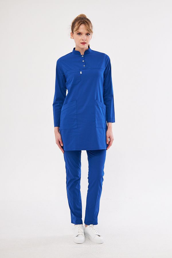 Class Üniforma-Hijab Saks Blue Lycra Women's Nurse and Doctor Jersey Scrubs 1