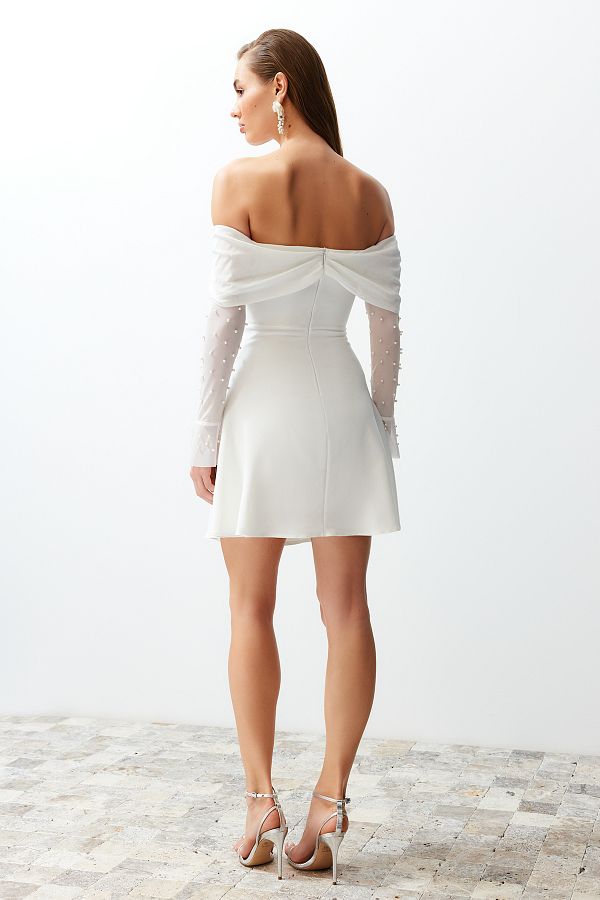 Trendyol Collection White A-Cut Short Evening Dress with