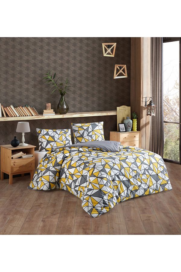 üntaş-UNITAS YELLOW TRIANGLE PATTERN DOUBLE PERSONALITY DOUBLE SIDED DUVET COVER SET yellowggndual set 1
