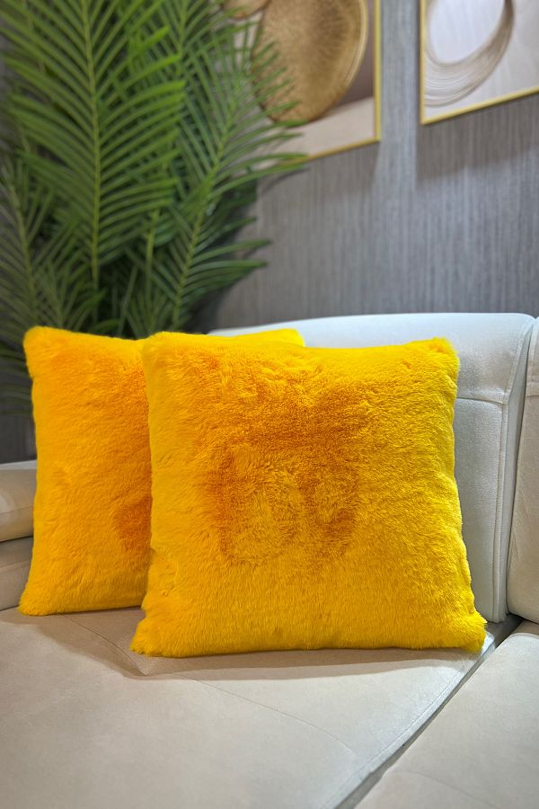 Paris Life Plush Rabbit Throw Pillow Cover Imported Premium Fabric Yellow Trendyol